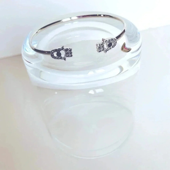 Zen Hamsa Hand Adjustable Silver Toned Bracelet with Rhinestones - Picture 2 of 3